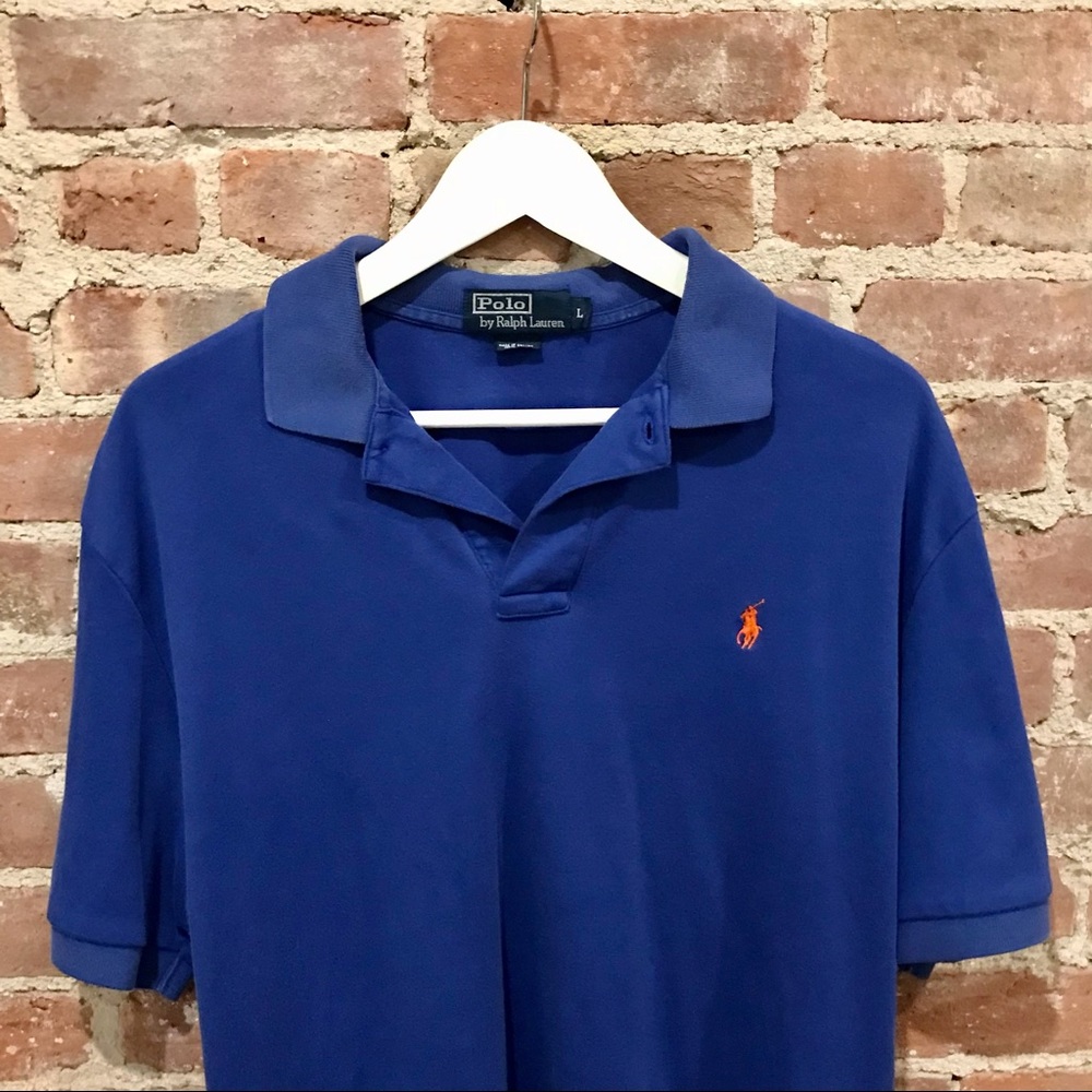 Polo Ralph Lauren blue & orange cotton polo. Sz L - Picture 3 of 7